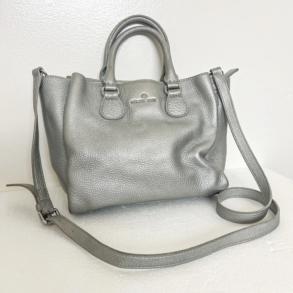 Celine Dion silver pebbled leather “Adagio” purse satchel cross body strap - Picture 1 of 16